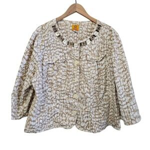 Ruby Rd Gold Beaded Blazer Jacket Womens Sz 20W 3/4 Sleeve Neutral Career Office